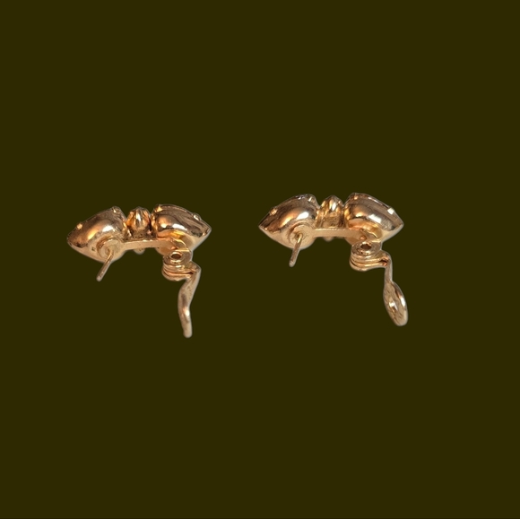 Vintage Lewis Segal Amber Glass Rhinestone Pierced Earrings - Picture 6 of 7